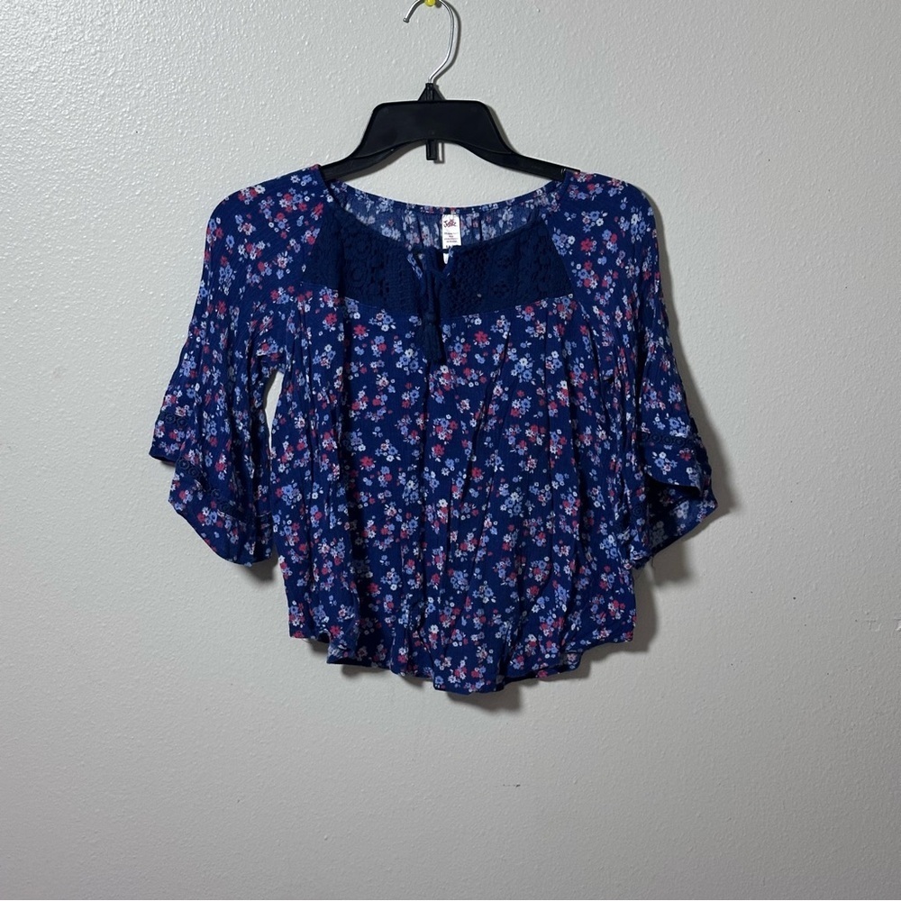 Justice Kids girls Blue Floral Design Print Blouse Size 14/16